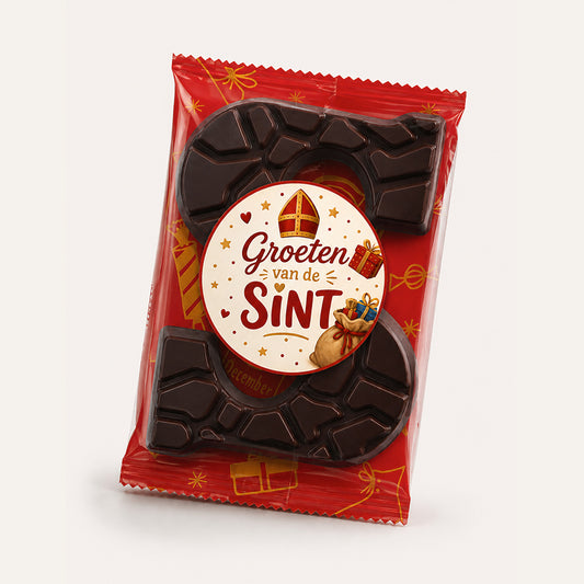 Kleine chocoladeletter "Groeten van de Sint" (70 gram) puur