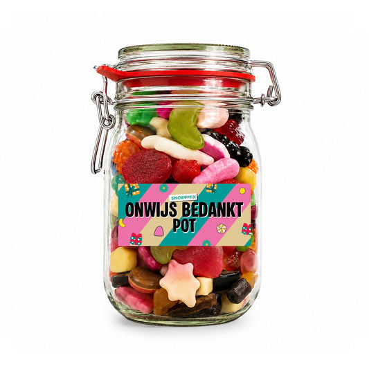 Snoeppot weck "Onwijs bedankt Pot" mix snoep (1000 ml)