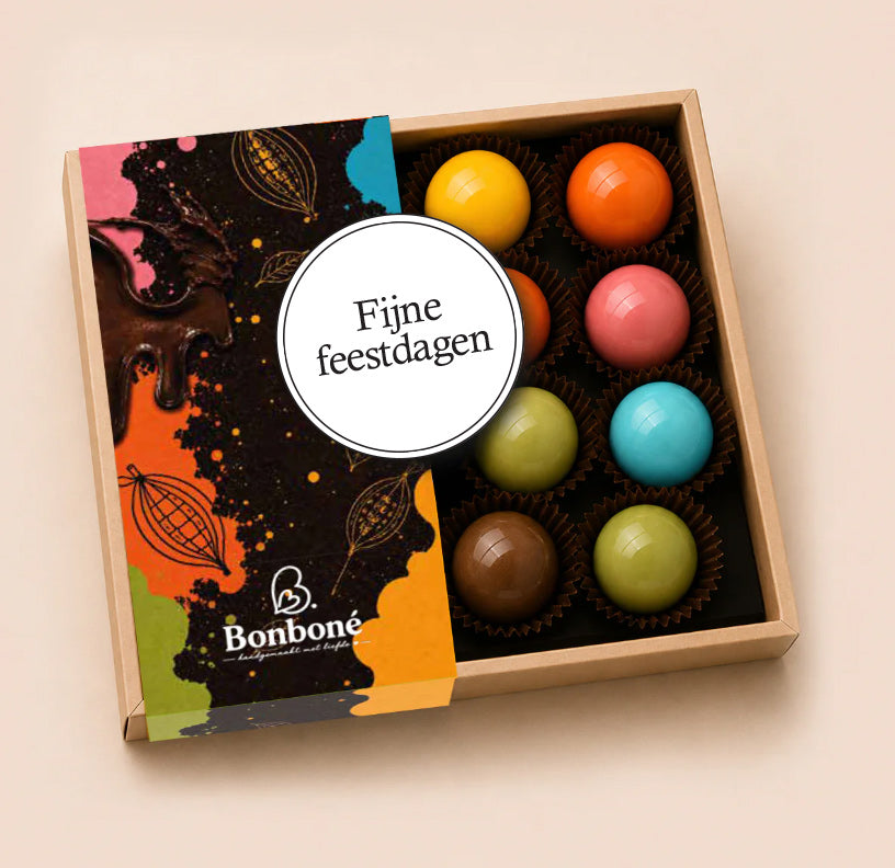 Luxe chocolade bonbons 12 stuks "Fijne feestdagen"