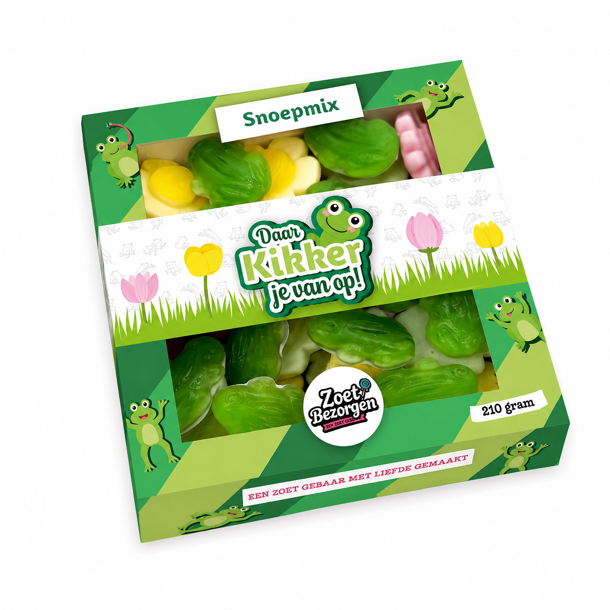 Snoeppakket “Daar Kikker je van op!” Kikker-Bloemen snoep (210 gram)