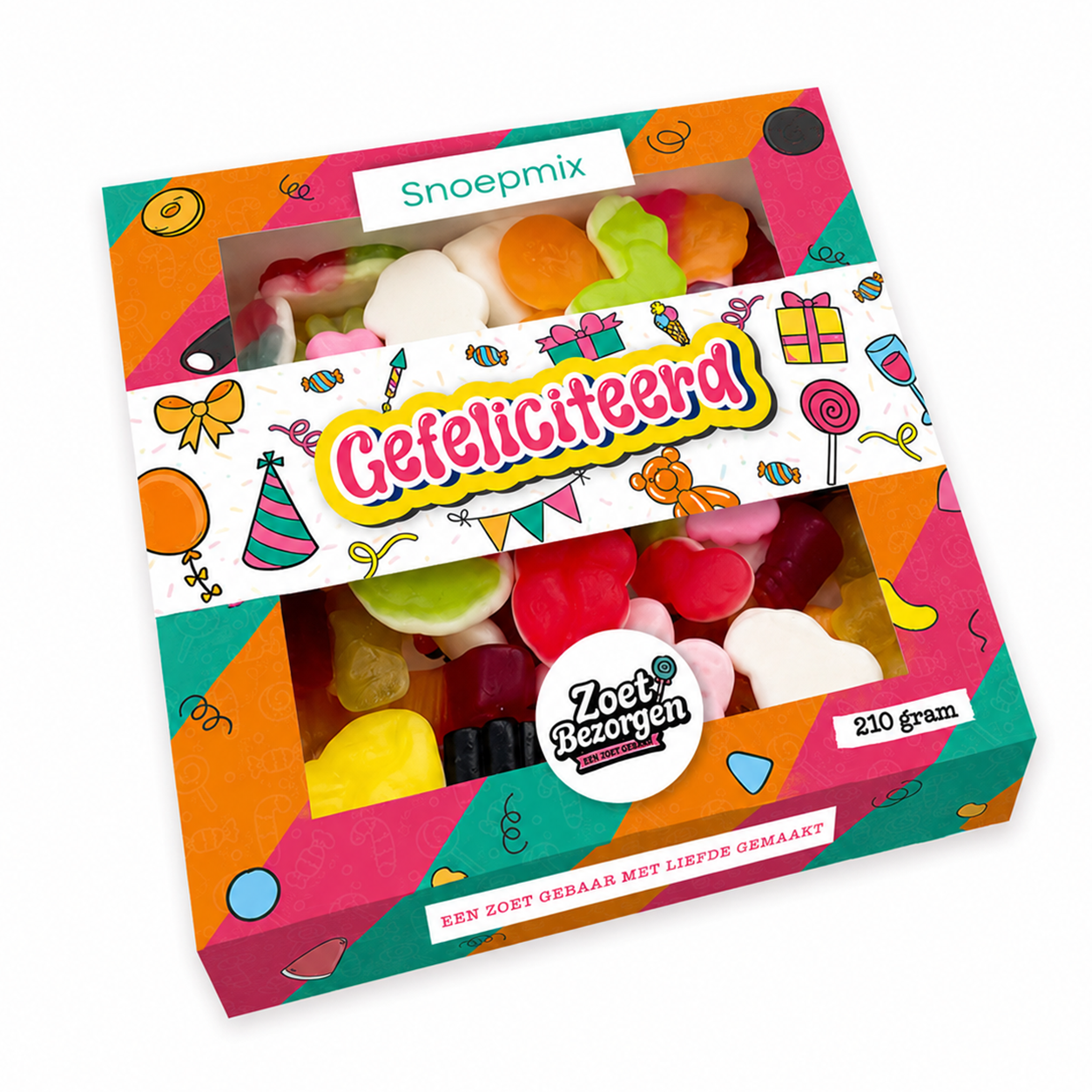 Snoeppakket “Gefeliciteerd” mix snoep (210 gram)