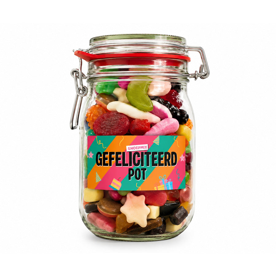 Snoeppot weck "Gefeliciteerd Pot" mix snoep (1000 ml)