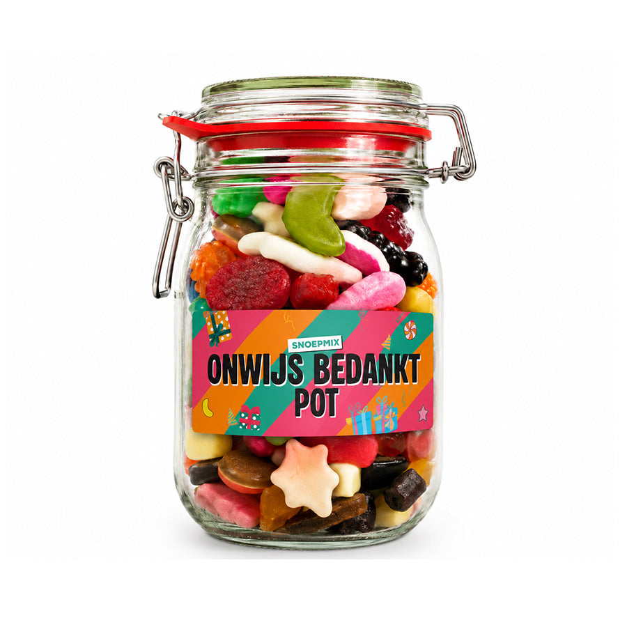 Snoeppot weck "Onwijs bedankt Pot" mix snoep (1000 ml)