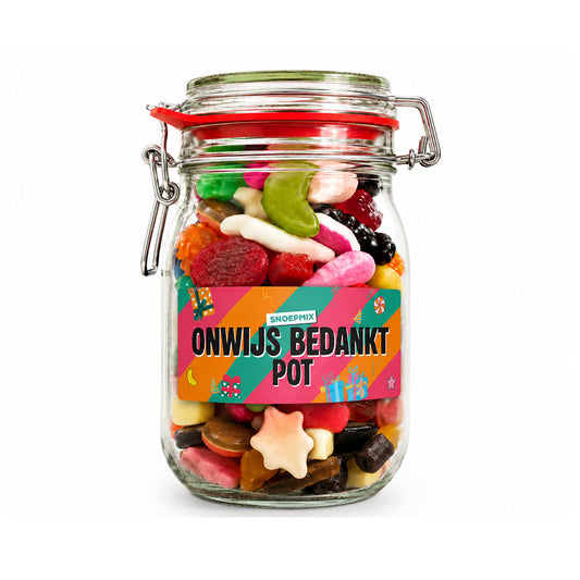 Snoeppot weck "Onwijs bedankt Pot" mix snoep (1000 ml)