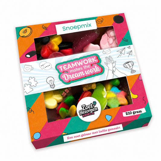Snoeppakket “Teamwork makes the Dream work” mix snoep (210 gram)